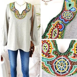 Euc Soft Surroundings Beaded Boho Top M - image 1